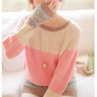 毛衣 2015春季新款韩国东大门套头针织衫桃心拼接宽松毛衣女一件代发