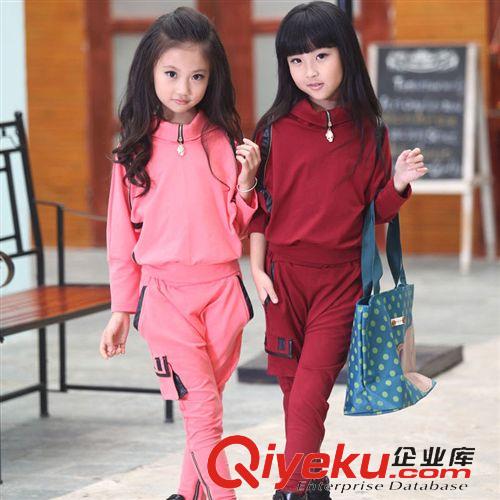 一件代发区 童装2015款秋季韩版新款蝙蝠衫童套装中大童女童两件套厂家直销