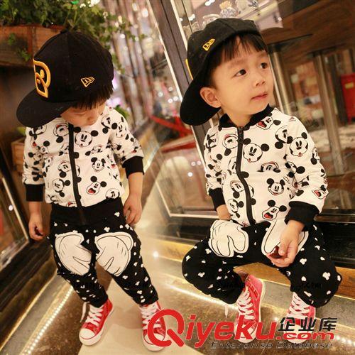 一件代发区 童装2014韩版男童时尚米奇夹克哈伦裤两件套儿童秋款小童套装