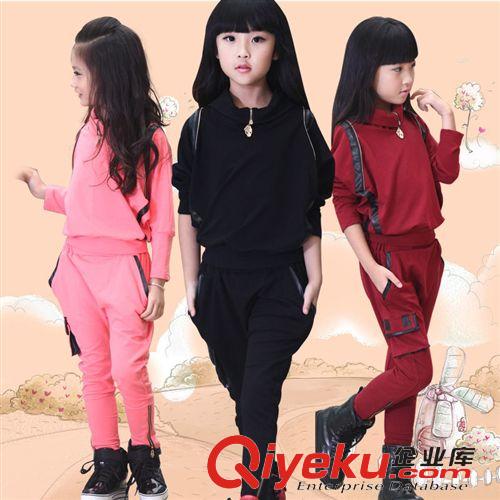 2015新品区 童装2015款秋季韩版新款蝙蝠衫童套装中大童女童两件套厂家直销