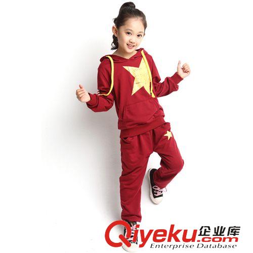 2015女童春款 童装2014男童女童秋季新款韩版套装中大童运动卫衣五角星两件套