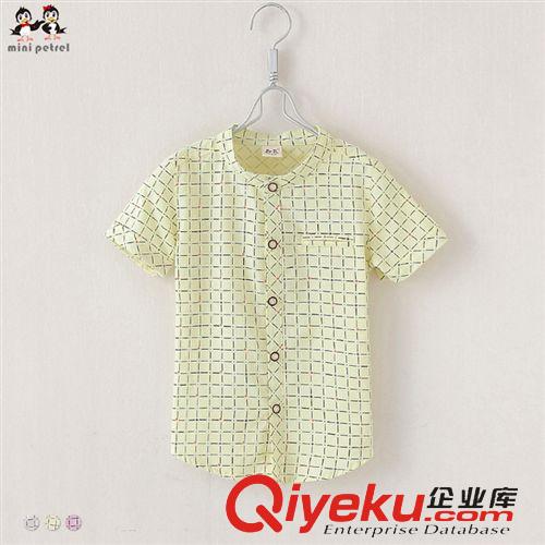 童衬衫 品牌童装韩版夏季童装新品童衬衫 儿童短袖衬衫 儿童棉麻立领衬衫