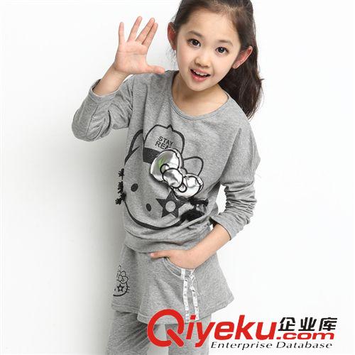 女孩 2015儿童套装春秋新款童装女童KT猫卡通长袖卫衣中童两件套韩版潮