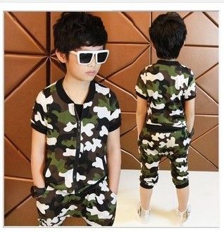 童套装 2015新款夏装男童韩版套装 潮儿童迷彩短袖+中裤套装一件代发