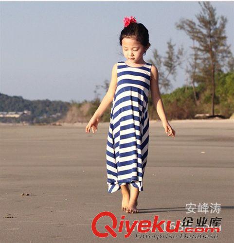 2015夏款 韩版童装批发 夏款女孩条纹沙滩裙 女童莫代尔裙子