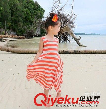 2015夏款 韩版童装批发 夏款女孩条纹沙滩裙 女童莫代尔裙子