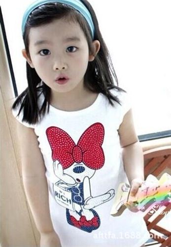 2015夏款 夏款韩版童装批发 女童米妮短袖长款T恤 儿童夏季上衣