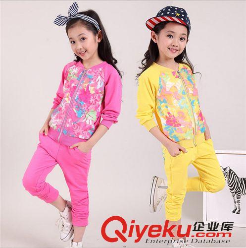 2015新品上新 2015新款春季童装批发 韩版女童套装 中大童花朵两件套 厂家直销