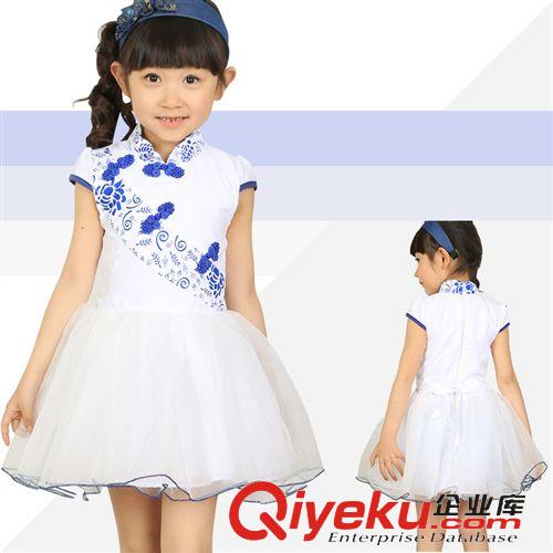 一件代发专区 2015童装新款 韩版女童裙子青花瓷连衣裙女孩表演舞蹈裙批发
