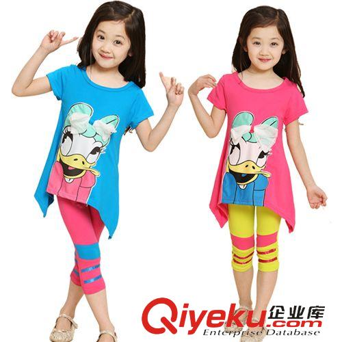 一件代发专区 夏季儿童套装2015韩版女童卡通短袖T恤两件套纯棉中大童装批发