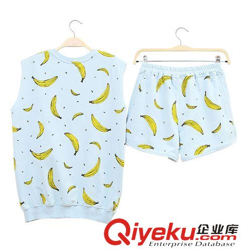 套装 2015夏季新款短裤套装   韩版可爱香蕉无袖T恤短裤运动套装赠包包