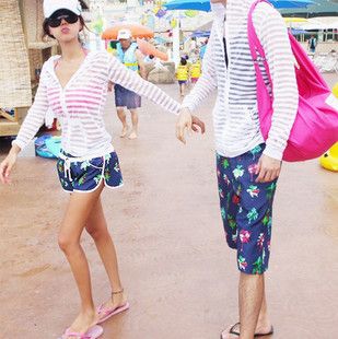 外套 小西服 风衣  2015春夏新款沙滩衣带口袋大版型透明条纹情侣防晒衣 亲子装