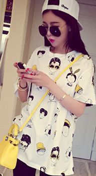 4月30号新款 2015夏装定制新款 韩国官网卡通中长款打底女式大码宽松中袖T恤