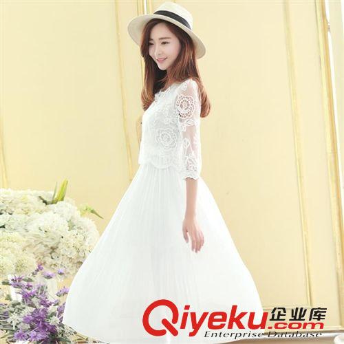 5月9日新款 2015时尚韩版假两件蕾丝拼接气质淑女长裙雪纺长袖波西米亚连衣裙