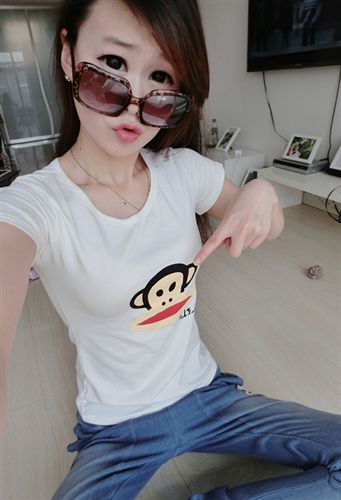 大嘴猴 纯棉简约舒适经典猴T恤 韩版休闲纯白圆领短袖