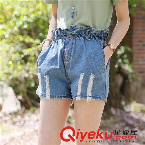 牛仔裤 实拍2015夏季新品 韩版女装对称磨破显瘦宽松高腰牛仔短裤