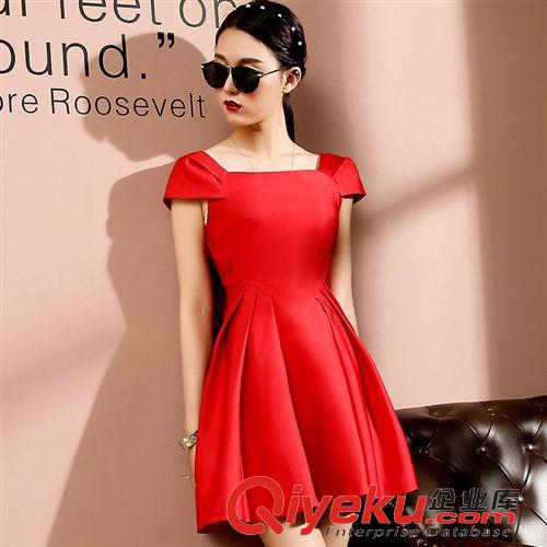 5.28 夏季新款高贵气质红色小礼服连衣裙韩版一字领修身显瘦复古连衣裙