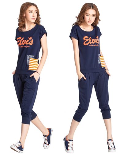 运动休闲套装 2015夏装韩版新款休 闲套装女时尚短袖7分裤运动套装女款 yz版