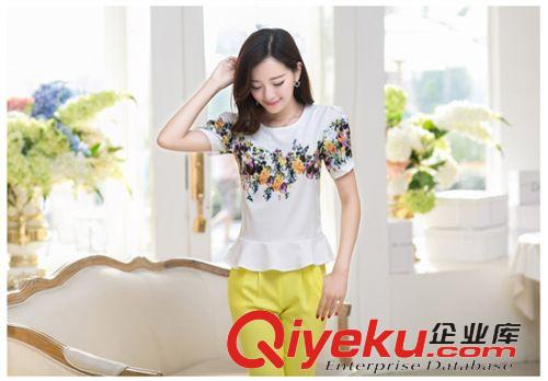 运动休闲套装 2015夏季新款 韩版女装修身潮流印花短袖雪纺T恤7分裤套装