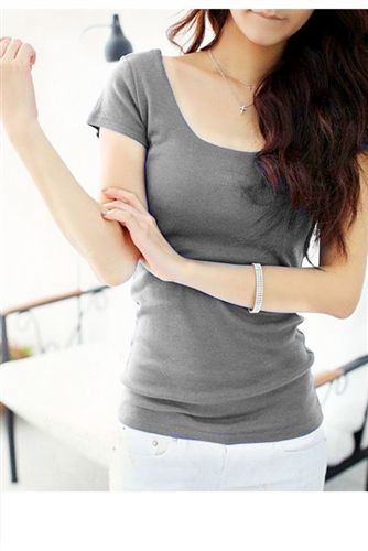 T恤 打底衫 卫衣 2015 新款韩版 修身显瘦夏季纯色圆领U领短袖 t恤女