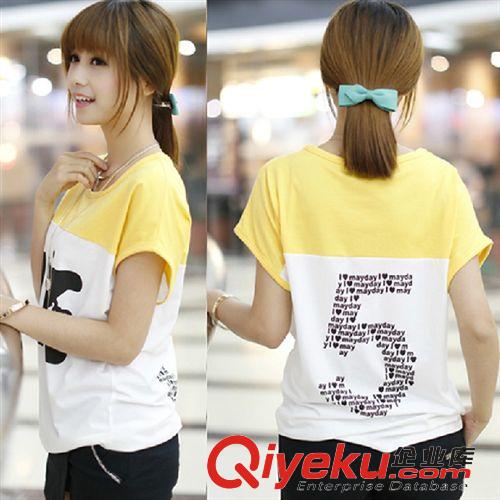 5月份新款 2015夏装新款韩版女装休 闲宽松背后5号字母拼色短袖T恤
