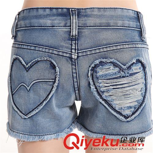 裤子 2015夏季新款韩版修身爱心口袋磨破牛仔短裤女
