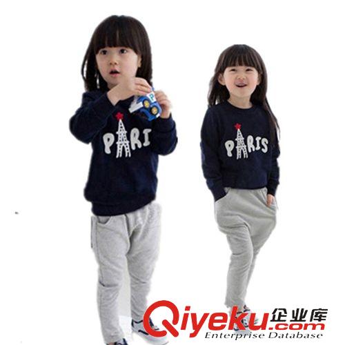 2015童装新款上市 【327伙拼】2015春款童套装韩版中小童套装艾菲尔铁塔卫衣套装