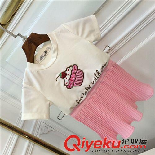 套装 亲子装夏季新款 韩国冰淇淋雪糕刺绣上衣+百褶半身裙套装母女装
