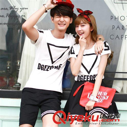 ◆T恤/打底衫 ◆ 2015夏装新款韩国情侣装 印花字母短袖T恤(实拍现货)
