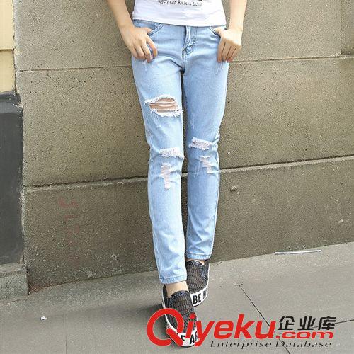 ◆牛仔裤 ◆ 夏装新款修身破洞牛仔裤女韩版小脚裤女士铅笔长裤