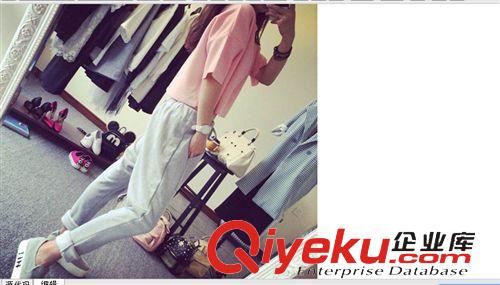 6月10号新款 套装  2015新款韩版女式粉色短袖上衣+时尚抽绳哈伦9分裤子学生