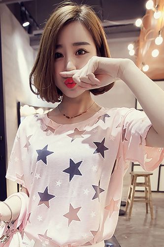 6月5号新款 2015夏季新款韩版印花ts五角星女式大码宽松短袖t恤 学生潮