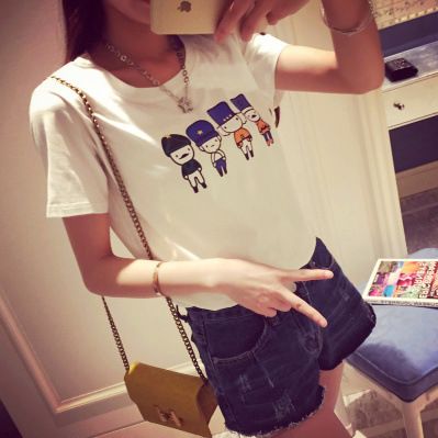 5月30号新款 2015夏季新款韩版时尚修身百搭可爱小人印花女式大码短袖T恤女