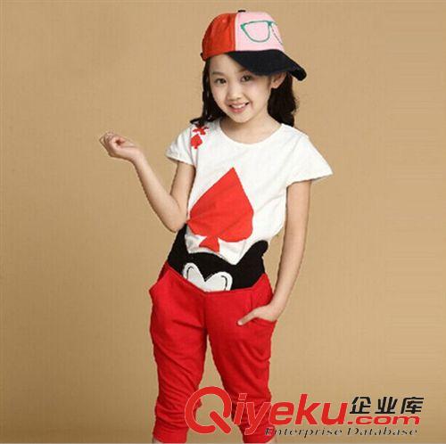 童套装 2015童装女童运动套装夏 韩版新款儿童纯棉套中大童女童短袖套装