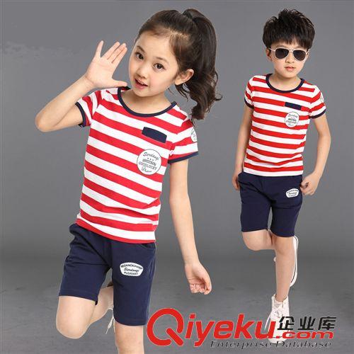 女童专区 2015夏款新款童装 韩版儿童男童运动套装大童女装短袖条纹套装