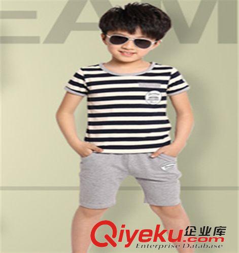 女童专区 2015夏款新款童装 韩版儿童男童运动套装大童女装短袖条纹套装