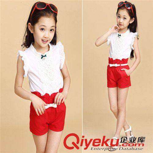女童专区 童装2015新款女童夏装儿童薄款两件无袖衫短裤韩版公主套装糖果色