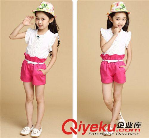 女童专区 童装2015新款女童夏装儿童薄款两件无袖衫短裤韩版公主套装糖果色