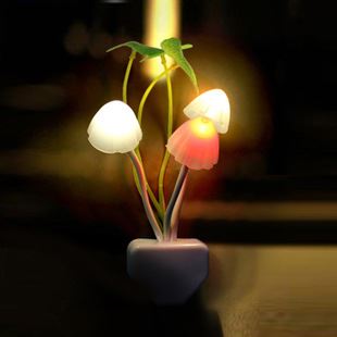 新品上市 创意壁灯光控蘑菇节能七彩LED感应灯宝宝床头灯插座插电小夜灯原始图片2