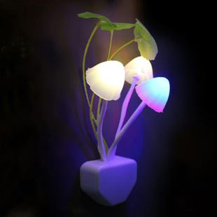 新品上市 创意壁灯光控蘑菇节能七彩LED感应灯宝宝床头灯插座插电小夜灯原始图片3