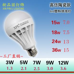 LED球泡灯 批发供应E27球泡灯3W 5W 7W 9W 12WLED塑料球泡灯 LED节能灯泡