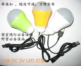 LED球泡灯 DC 5v led节能灯 野营户外应急强光 移动电源户外照明usb球泡