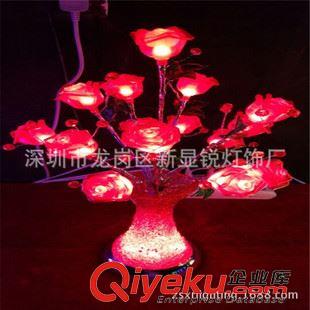 LED光纤花瓶灯 直销批发LED滴胶花瓶红玫瑰灯