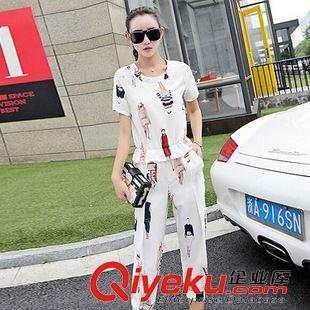 两件套 韩国东大门夏季女装印花短袖雪纺衫收腰哈伦裤休闲套装97085054G