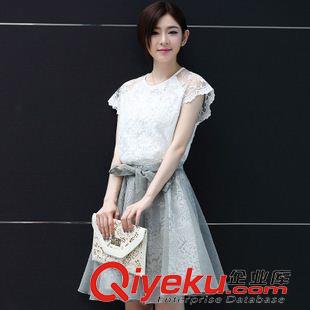 两件套 韩国东大门2015夏季女装大码两件套连衣裙中裙蕾丝短袖套裙套装女