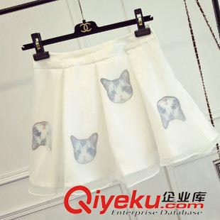 亲子装专区 亲子装新款韩版卡通猫咪图案T恤+欧根纱蓬蓬短裙母女装套装