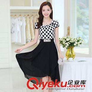 6月上新 2015夏季新款韩版修身波点短袖波西米亚中长款雪纺连衣裙（广州）