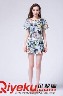6月上新 2015夏季新款名媛休闲套装女装韩国时尚印花短袖短裤两件套潮