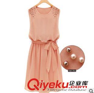 未分类 2014夏装新款女装韩版修身气质订珠无袖背心裙雪纺连衣裙