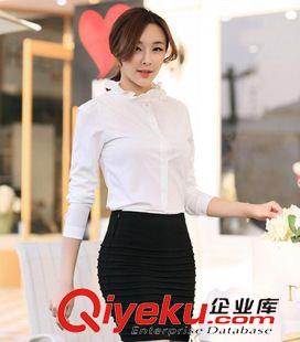 衬衣 厂家直销2015春装韩版修身打底白衬衫女长袖花边立领大码女士衬衣